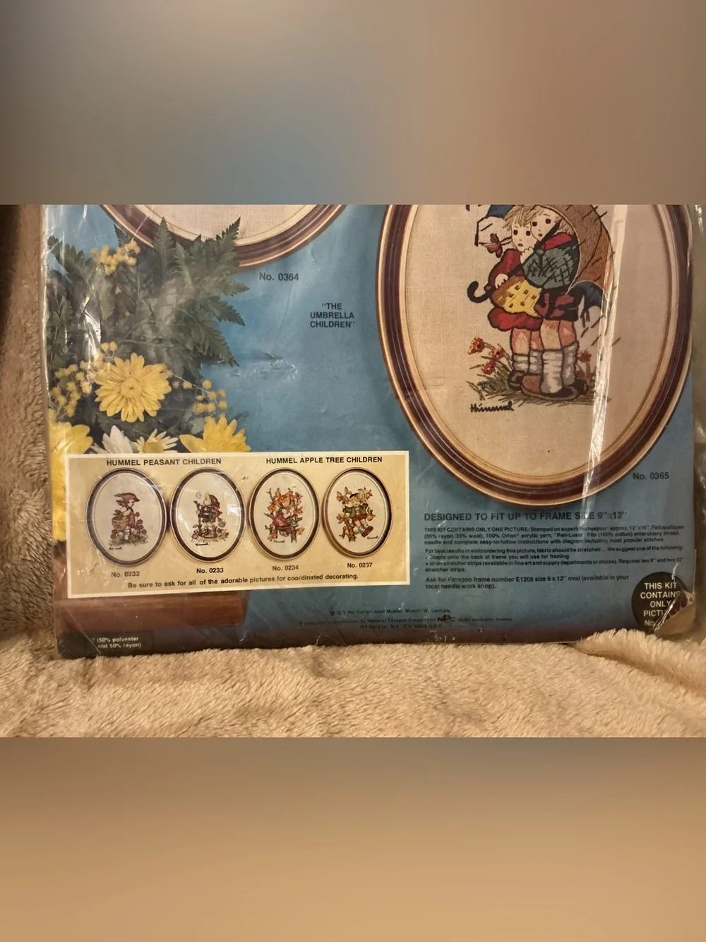 Vintage 1970s Paragon Hummel Umbrella Children 0365 Crewel Embroidery Kit